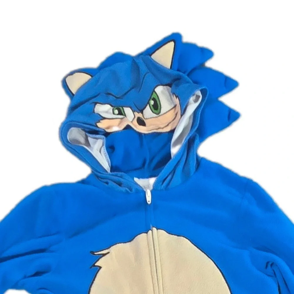 Sonic the Hedgehog 2 Boys Blue Fleece‎ One Piece Pajama Union Suit Size M 8